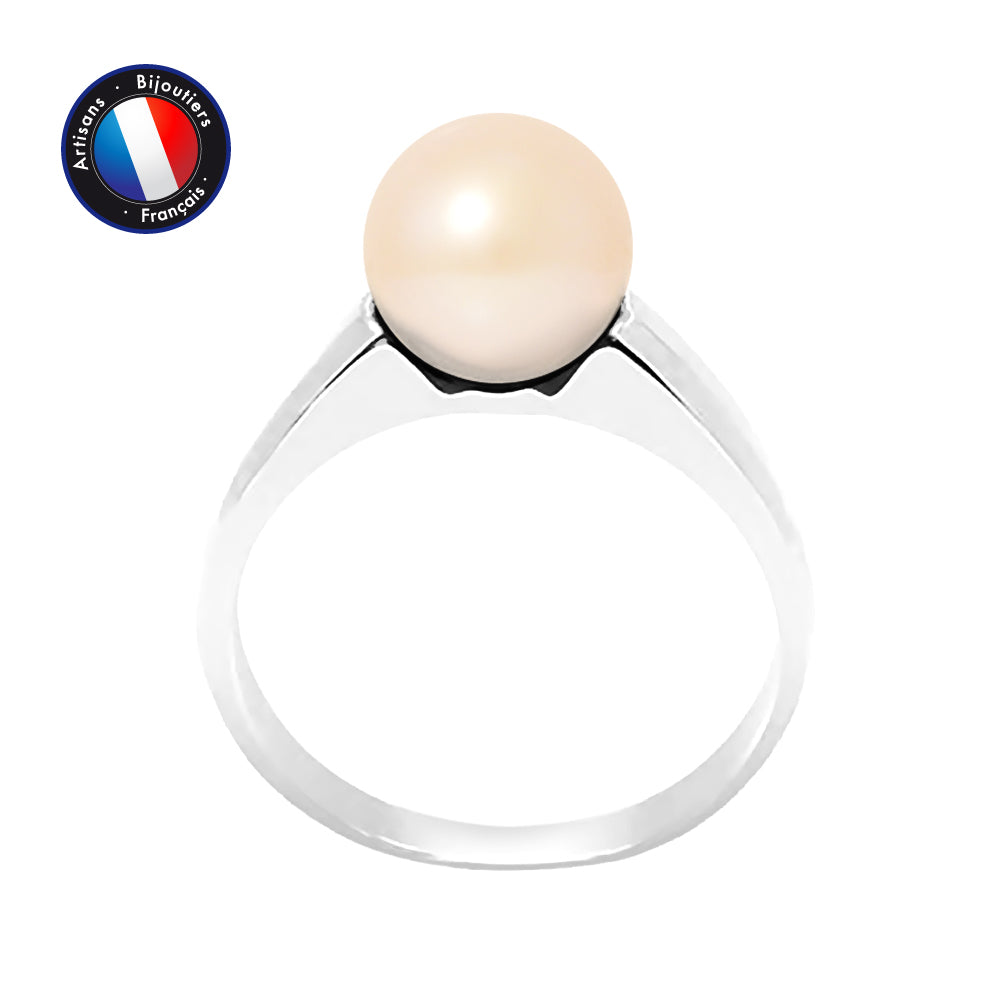 Ring - Freshwater Cultured Pearls - Round Diameter 8-9 mm Pink - Women's Jewelry - White Gold