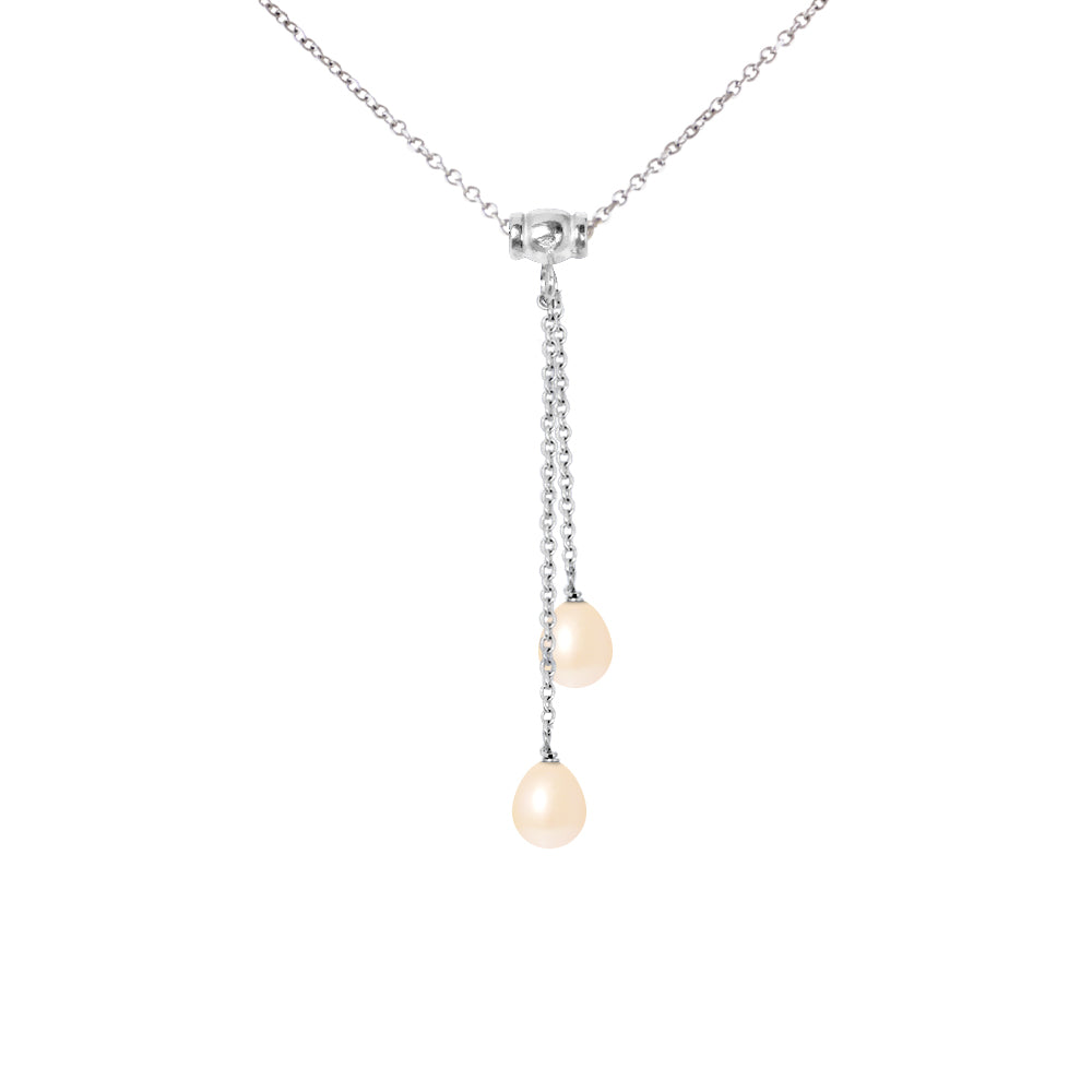 PERLINEA- You &amp; Me Necklace 2 Freshwater Cultured Pearls- Diameter 7-8 mm Natural Pink- Women's Jewelry- 925 Thousandths Silver