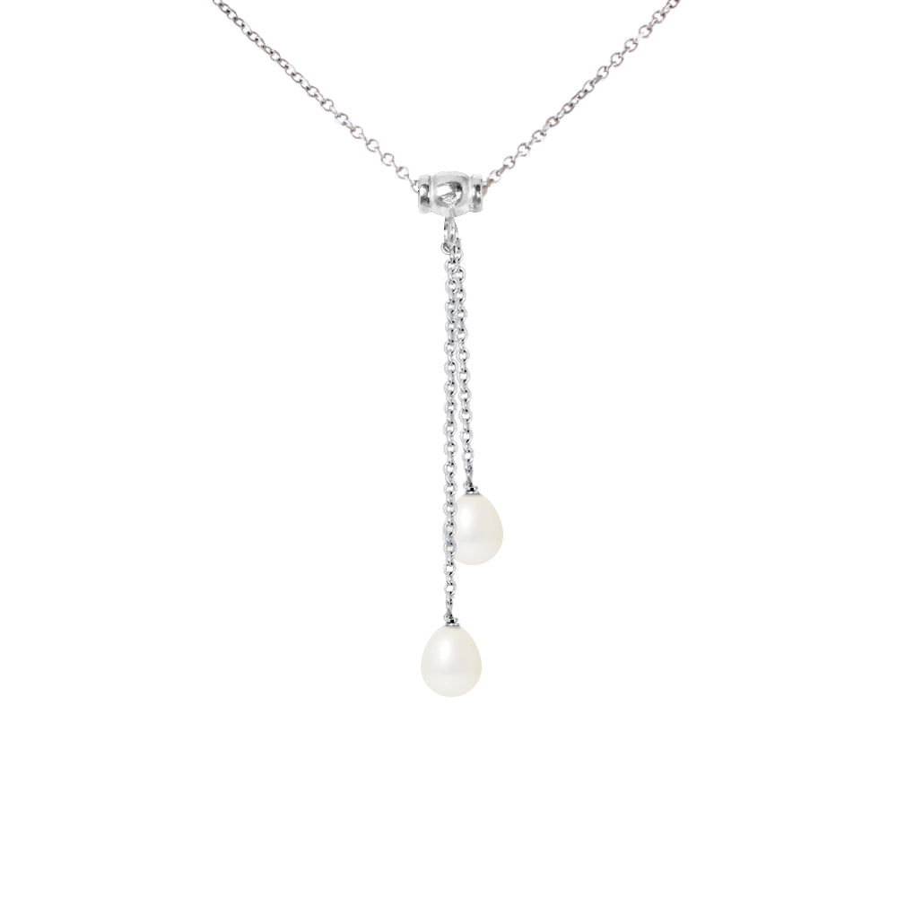 PERLINEA- You &amp; Me Necklace 2 Freshwater Cultured Pearls- Diameter 7-8 mm Natural White- Women's Jewelry- 925 Thousandths Silver