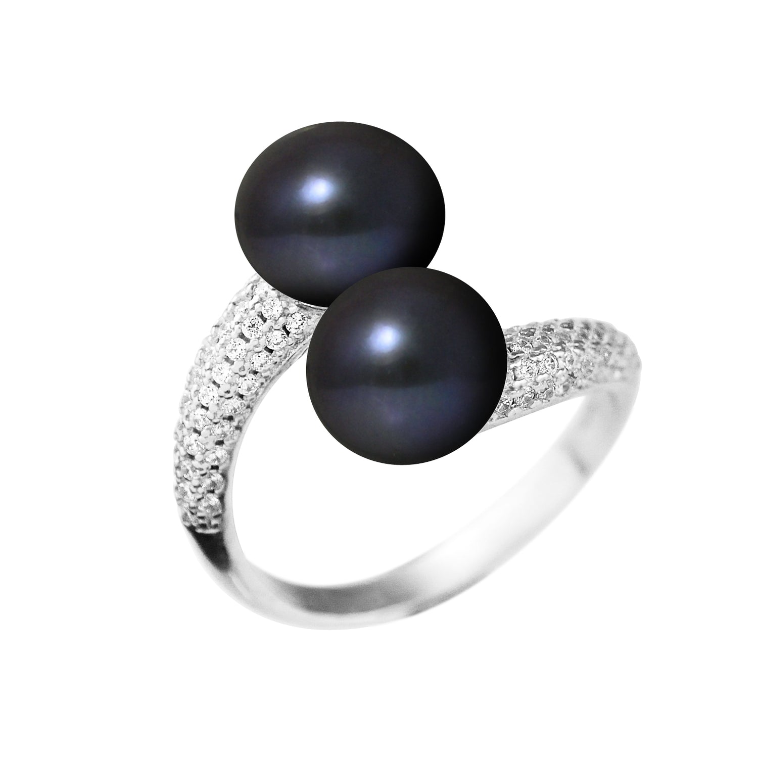 PERLINEA- Toi & Moi Perles de Culture d'Eau Douce Bouton 8-9 mm Black Tahiti- Bijou Femme- Argent 925 Millièmes