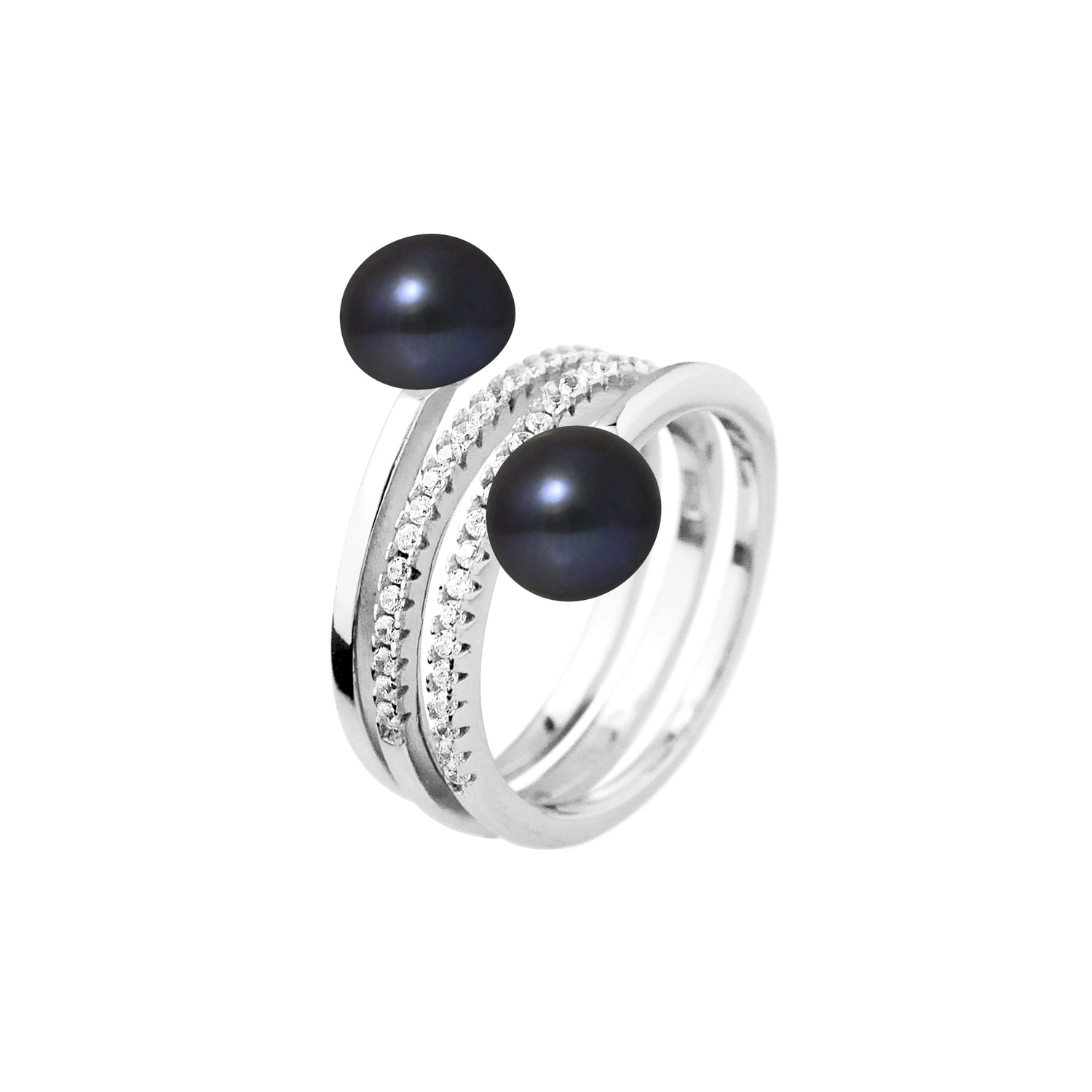 PERLINEA- Toi & Moi Perles de Culture d'Eau Douce Bouton 7-8 mm Black Tahiti- Bijou Femme- Argent 925 Millièmes