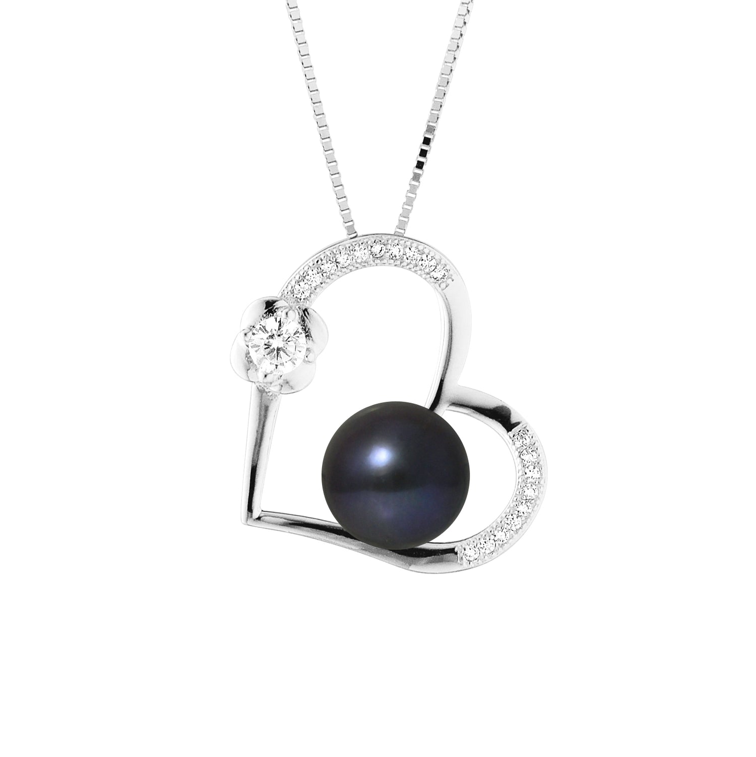 PERLINEA- Collier Love- Perle de Culture d'Eau Douce- Diamètre 9-10 mm Black Tahiti- Bijou Femme- Argent 925 Millièmes