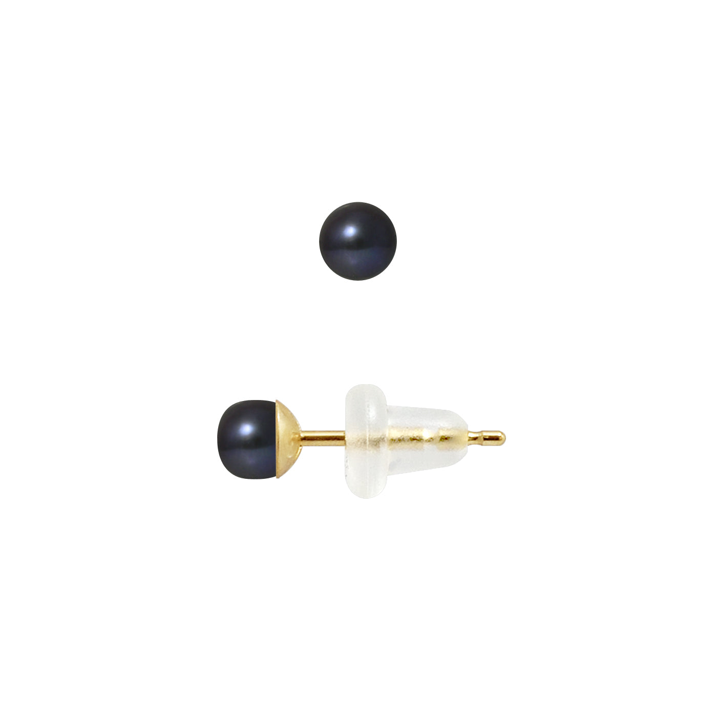 PERLINEA- Boucles d'Oreilles- Perles de Culture d'Eau Douce- Bouton Diamètre 3-4 mm Black Tahiti- Bijou Femme- Or Jaune