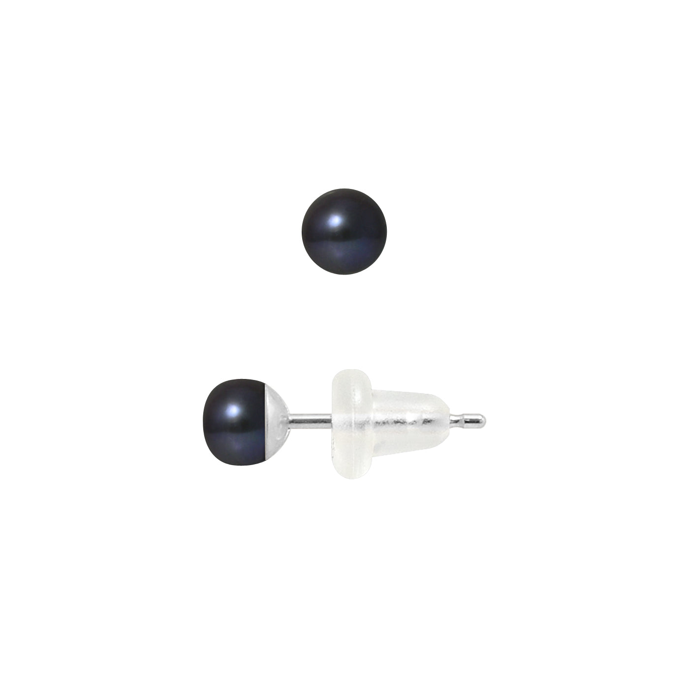 PERLINEA- Boucles d'Oreilles- Perles de Culture d'Eau Douce- Bouton Diamètre 4-5 mm Black Tahiti- Bijou Femme- Or Blanc