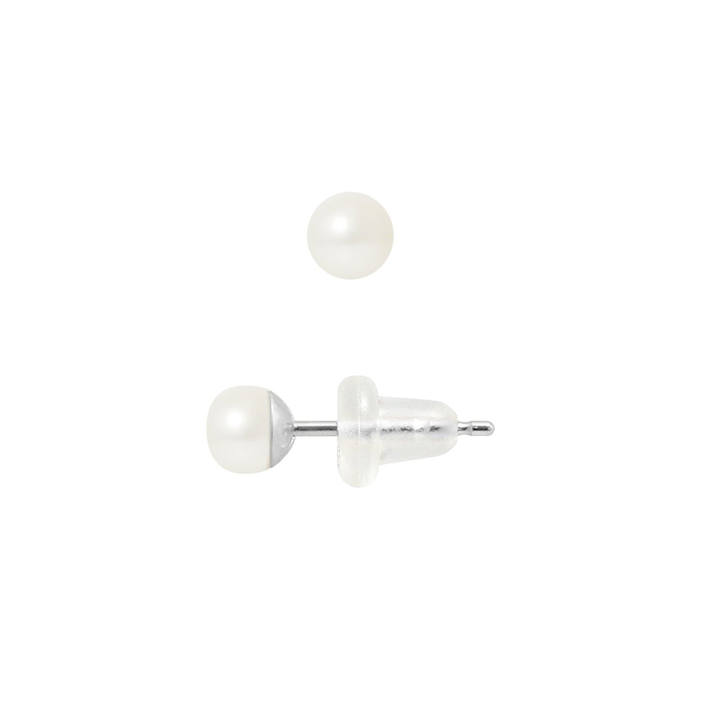 PERLINEA- Boucles d'Oreilles- Perles de Culture d'Eau Douce- Bouton Diamètre 4-5 mm Blanc- Bijou Femme- Or Blanc