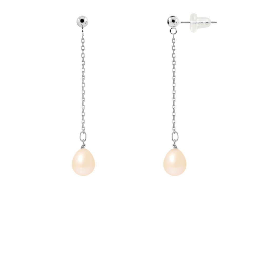 PERLINEA- Earrings- Freshwater Cultured Pearls- Pear Diameter 7-8 mm Pink- Women's Jewelry- White Gold