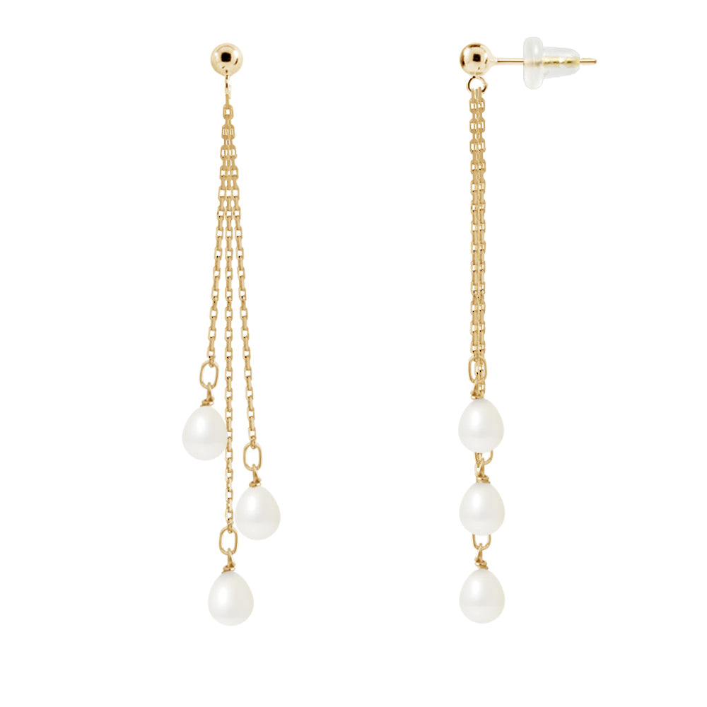 PERLINEA- Earrings- Freshwater Cultured Pearls- Pear Diameter 5-6 mm White- Women's Jewelry- Yellow Gold