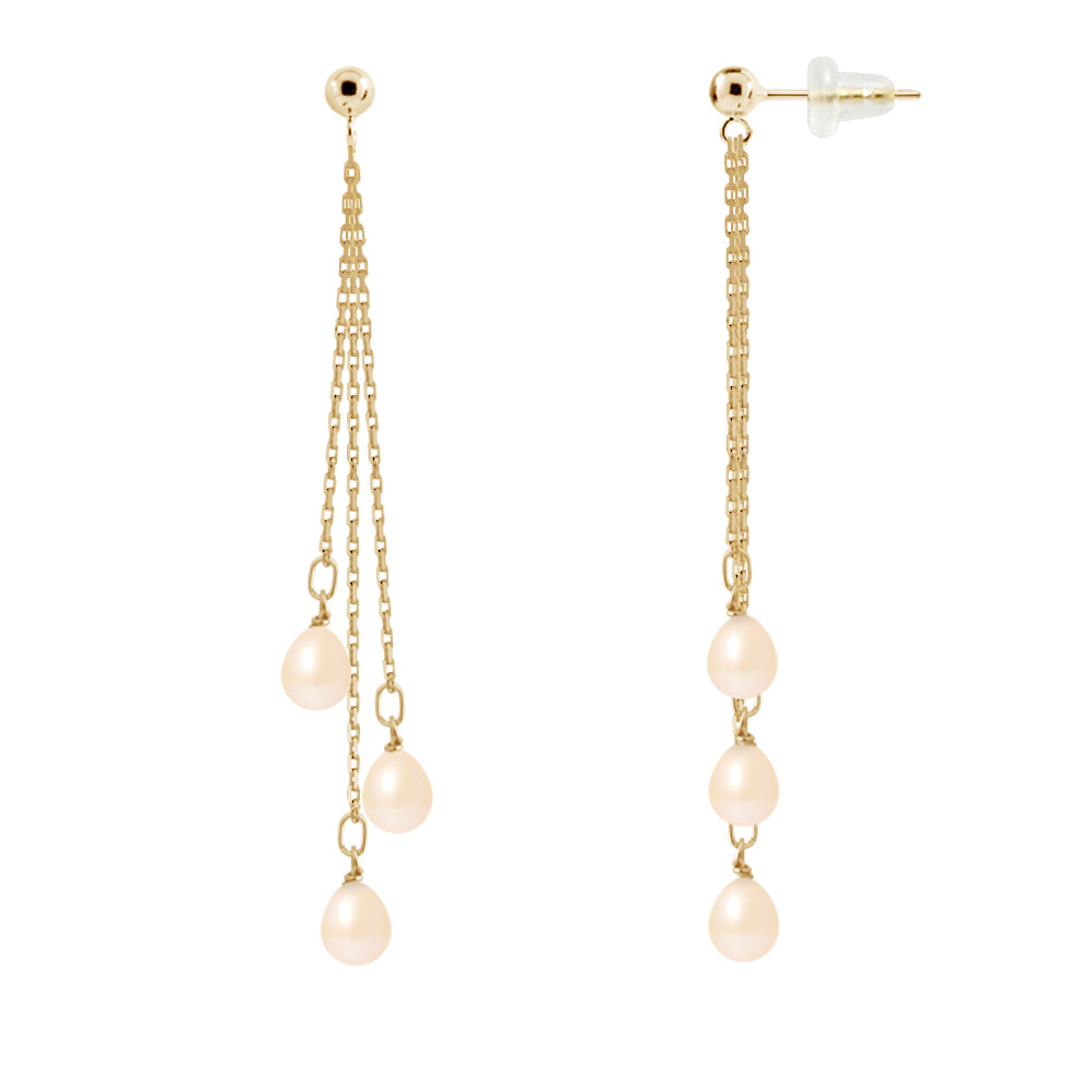 PERLINEA- Earrings- Freshwater Cultured Pearls- Pear Diameter 5-6 mm Pink- Women's Jewelry- Yellow Gold