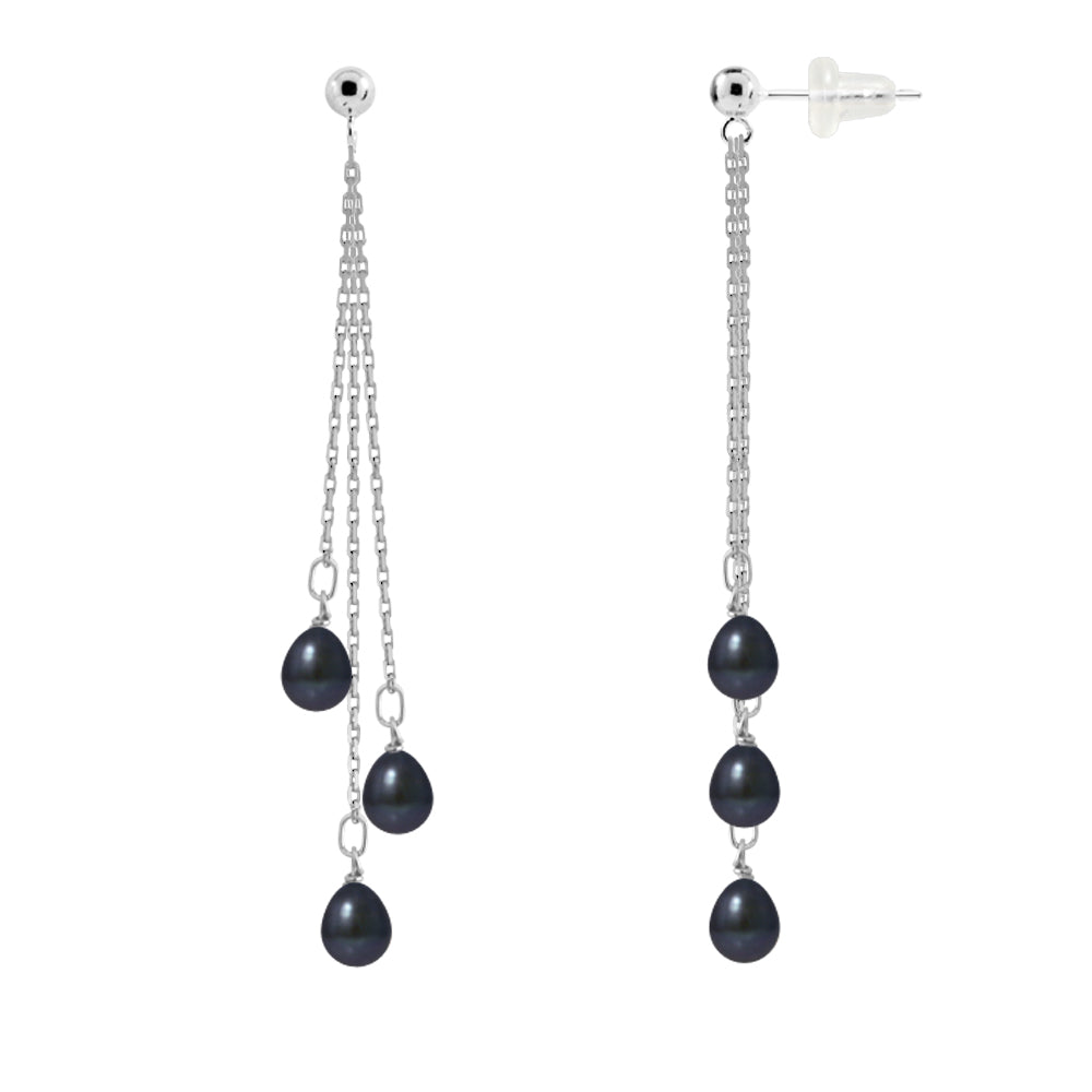 PERLINEA- Earrings- Freshwater Cultured Pearls- Pear Diameter 5-6 mm Black Tahiti- Women's Jewelry- White Gold