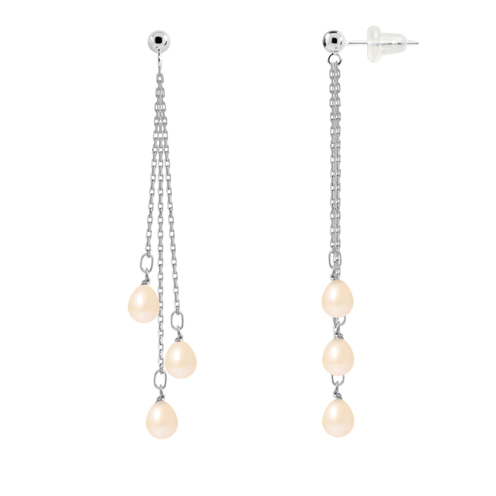 PERLINEA- Earrings- Freshwater Cultured Pearls- Pear Diameter 5-6 mm Pink- Women's Jewelry- White Gold