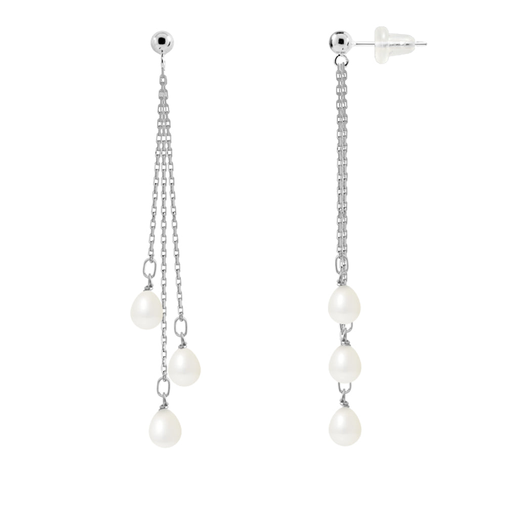 PERLINEA- Earrings- Freshwater Cultured Pearls- Pear Diameter 5-6 mm White- Women's Jewelry- White Gold