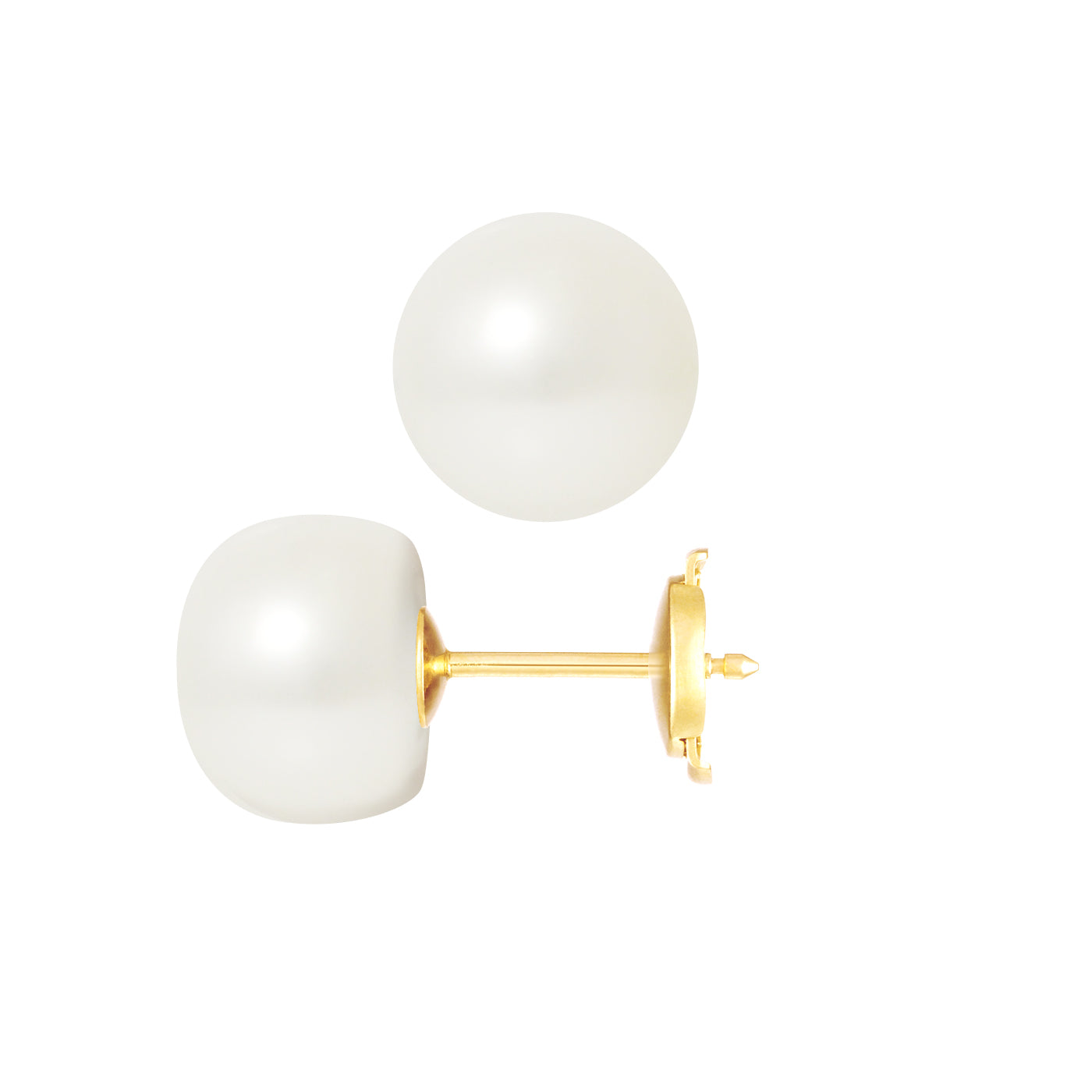 PERLINEA- Earrings- Freshwater Cultured Pearls- Button Diameter 9-10 mm White- Women's Jewelry- Yellow Gold