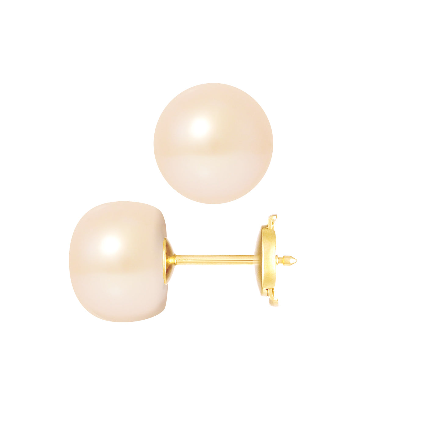 PERLINEA- Earrings- Freshwater Cultured Pearls- Button Diameter 9-10 mm Pink- Women's Jewelry- Yellow Gold