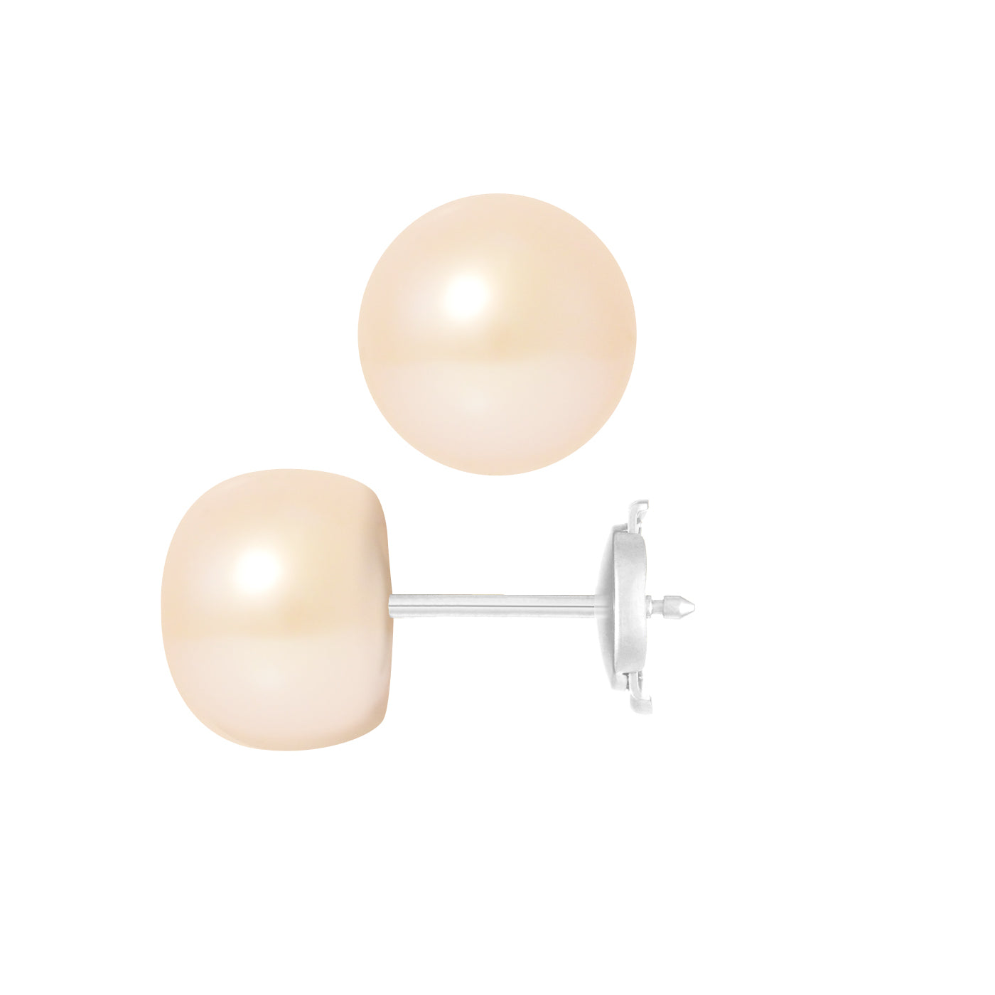 PERLINEA- Earrings- Freshwater Cultured Pearls- Button Diameter 9-10 mm Pink- Women's Jewelry- White Gold