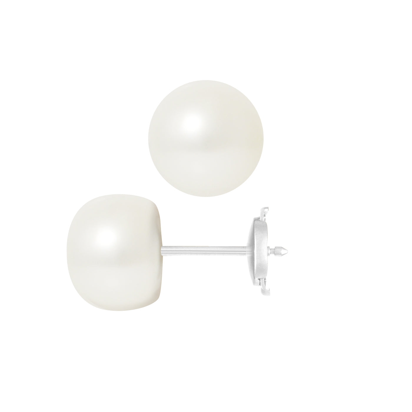 PERLINEA- Earrings- Freshwater Cultured Pearls- Button Diameter 9-10 mm White- Women's Jewelry- White Gold