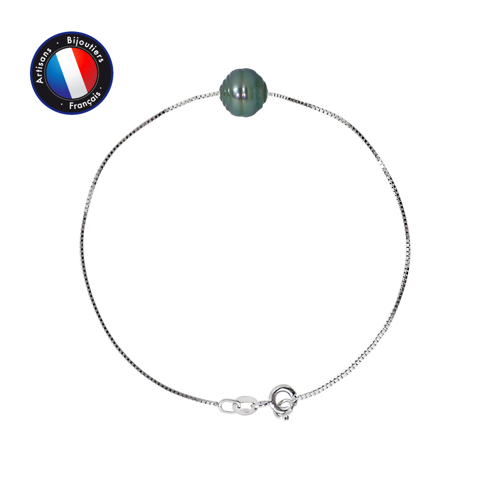 PERLINEA- Bracelet- Tahitian Cultured Pearl- Round 9-10 mm- Women's Jewelry- 925 Thousandths Silver