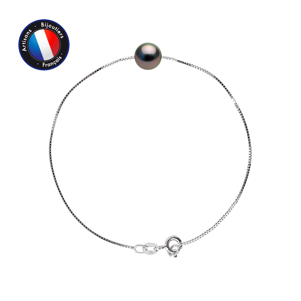 PERLINEA- Bracelet- Tahitian Cultured Pearl- Round 9-10 mm- Women's Jewelry- 925 Thousandths Silver