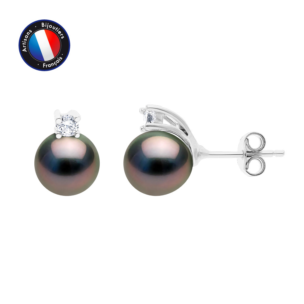 PERLINEA- Earrings - Tahitian Cultured Pearls - Semi Round Diameter 8-9 mm - Women's Jewelry - 925 Sterling Silver