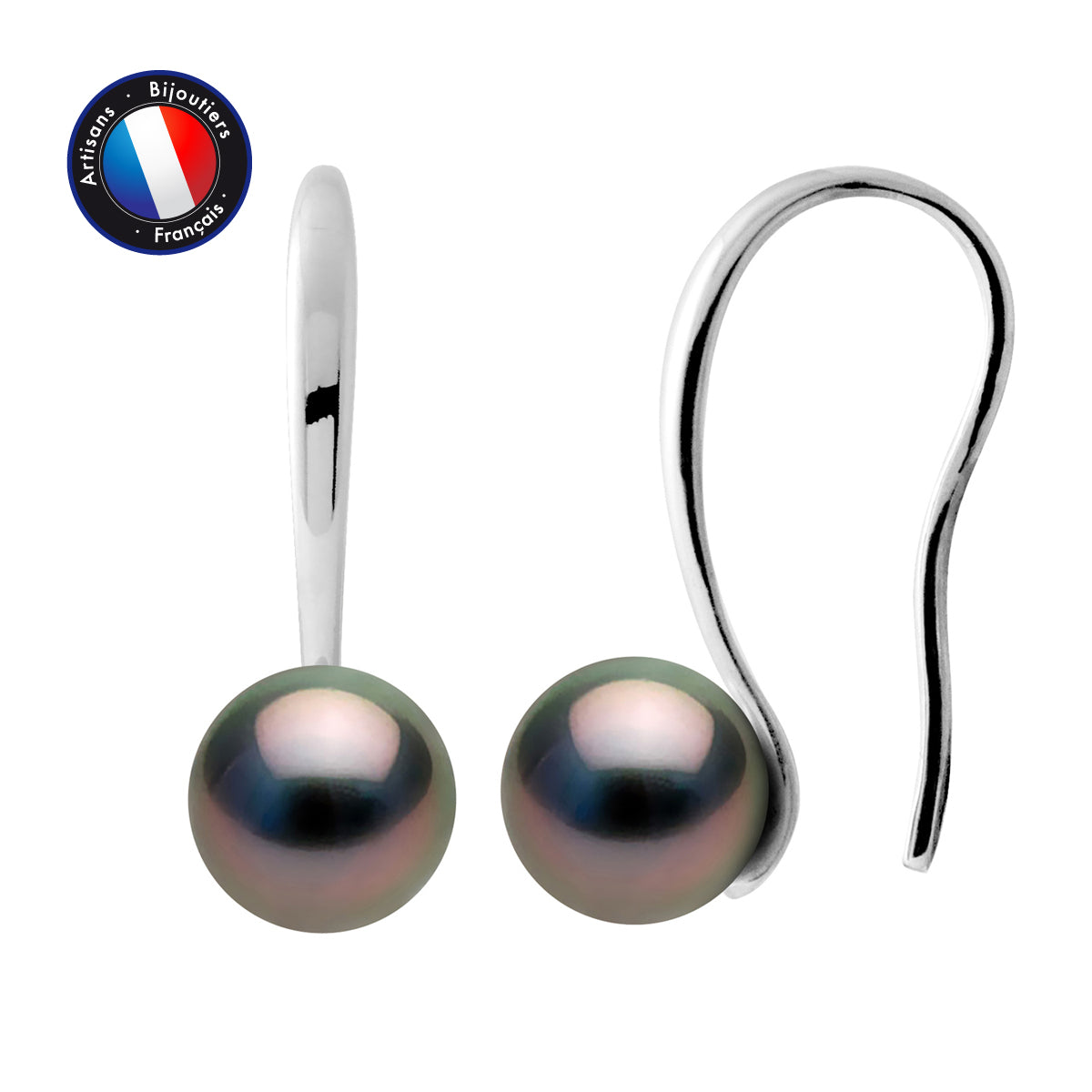 PERLINEA- Earrings - Tahitian Cultured Pearls - Round Diameter 8-9 mm - Women's Jewelry - 925 Sterling Silver