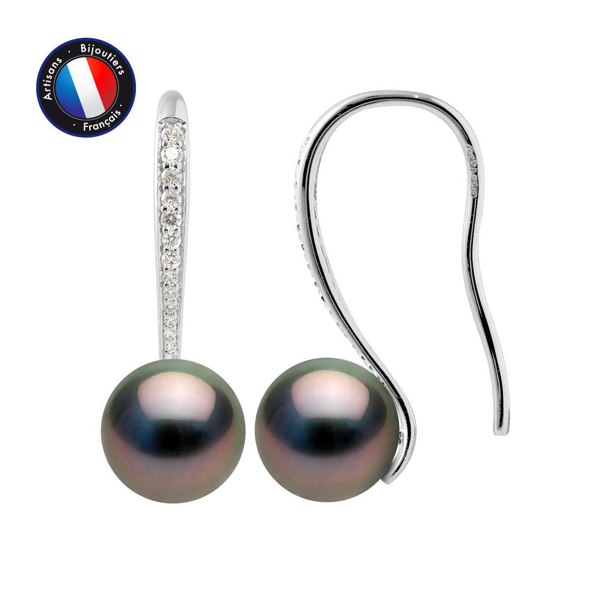 PERLINEA- Earrings - Tahitian Cultured Pearls - Round Diameter 8-9 mm - Women's Jewelry - 925 Sterling Silver