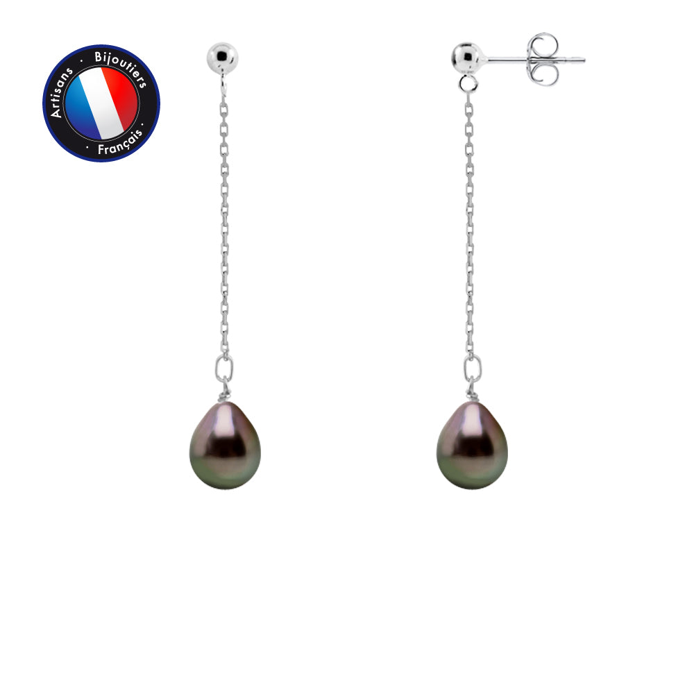 PERLINEA- Dangling Earrings- Tahitian Cultured Pearls- Oval Diameter 8-9 mm- Women's Jewelry- 925 Sterling Silver