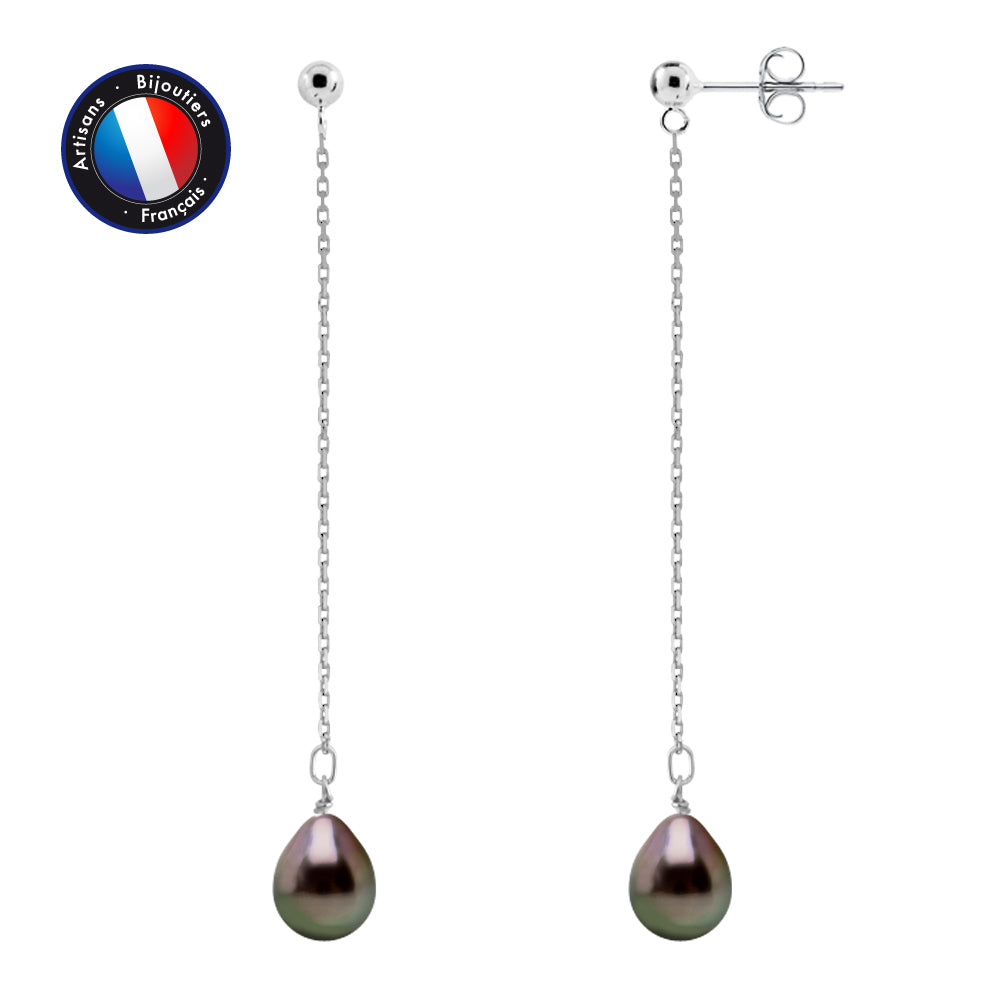 PERLINEA- Dangling Earrings- Tahitian Cultured Pearls- Oval Diameter 8-9 mm- Women's Jewelry- 925 Sterling Silver