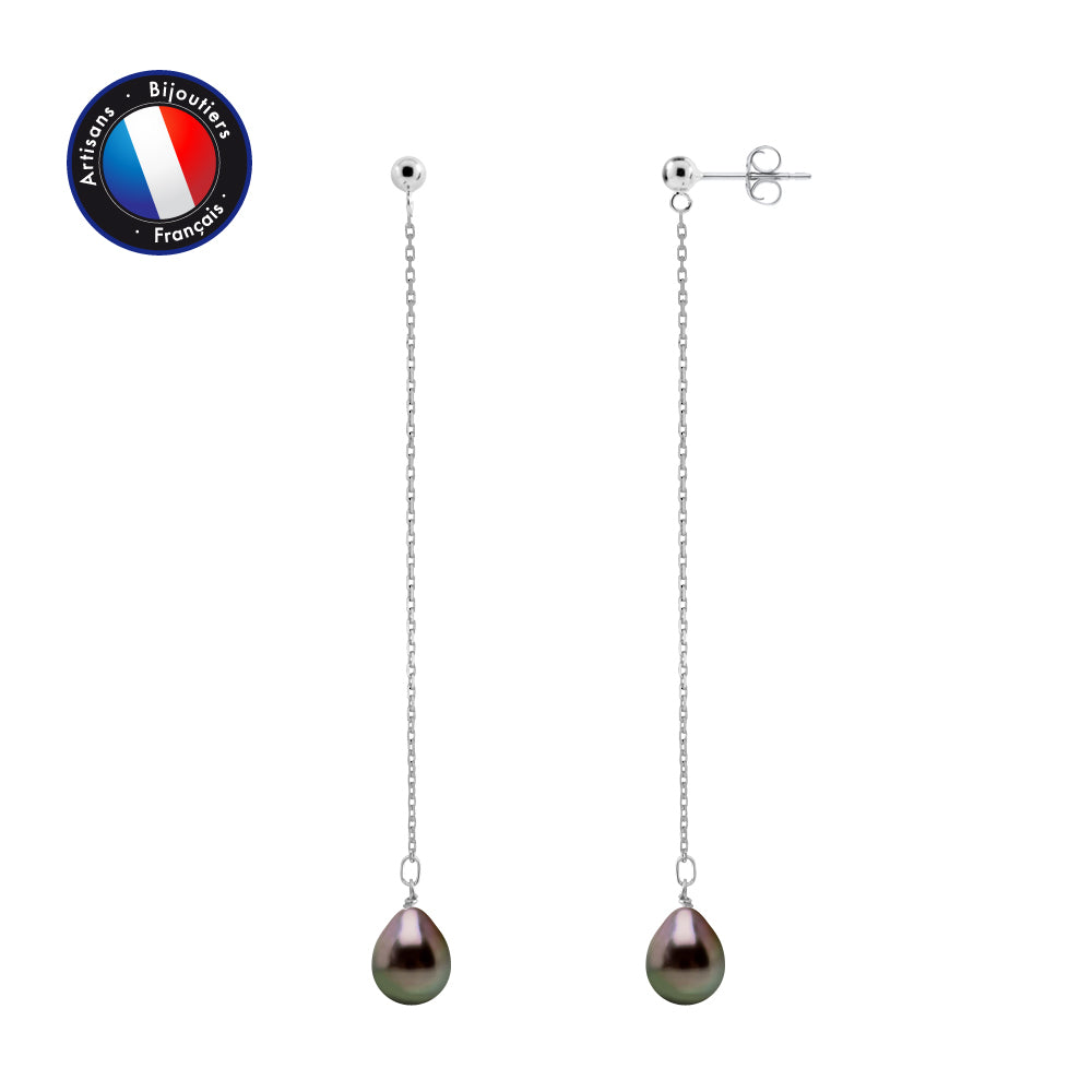 PERLINEA- Dangling Earrings- Tahitian Cultured Pearls- Oval Diameter 8-9 mm- Women's Jewelry- 925 Sterling Silver