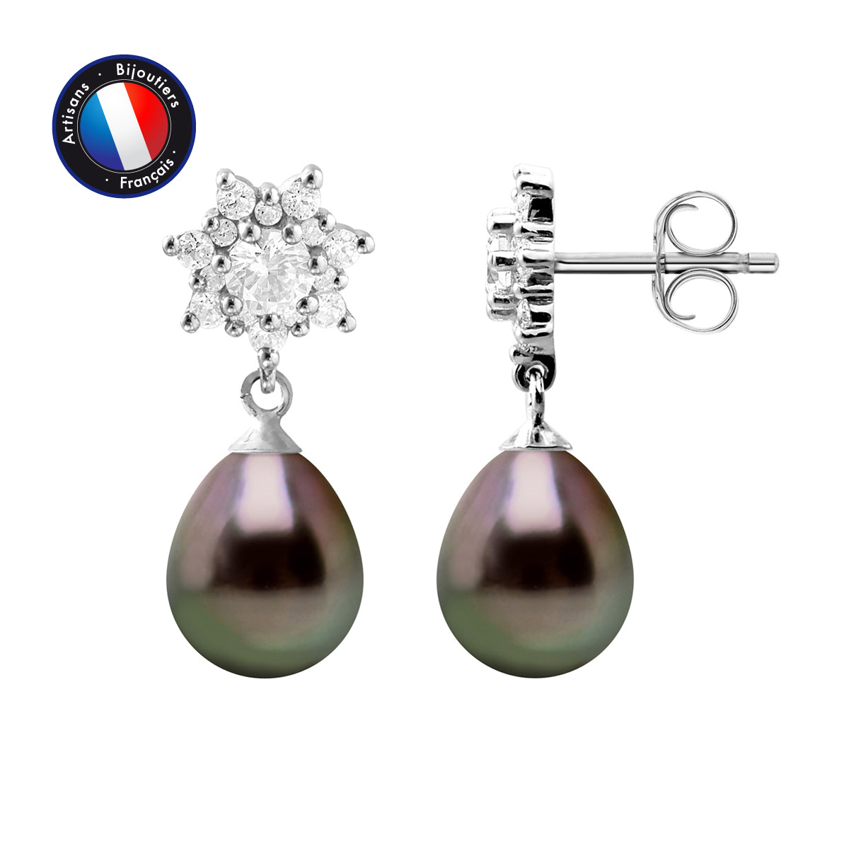 PERLINEA- Earrings - Tahitian Cultured Pearls - Pear Diameter 8-9 mm - Women's Jewelry - 925 Sterling Silver