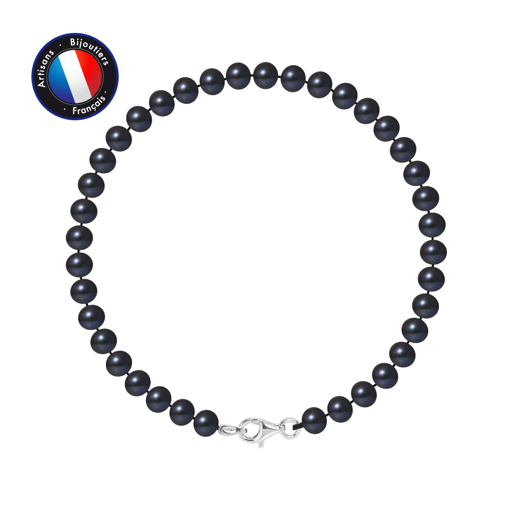 PERLINEA- Bracelet- Perles de Culture d'Eau Douce- Semi Ronde 5-6 mm Black Tahiti- Bijou Femme- Argent 925 Millièmes