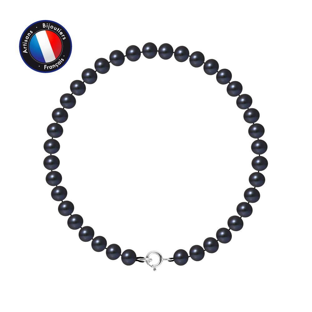 PERLINEA- Bracelet- Perles de Culture d'Eau Douce- Semi Ronde 5-6 mm Black Tahiti- Bijou Femme- Argent 925 Millièmes