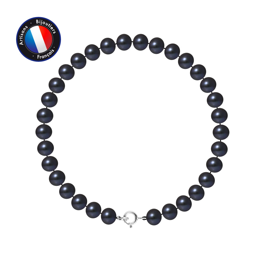 PERLINEA- Bracelet- Freshwater Cultured Pearls- Semi Round 6-7 mm Black Tahiti- Women's Jewelry- 925 Thousandths Silver