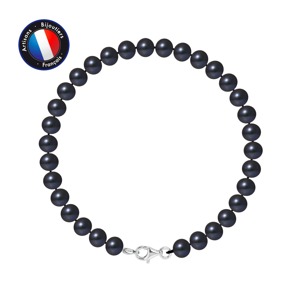 PERLINEA- Bracelet- Freshwater Cultured Pearls- Semi Round 6-7 mm Black Tahiti- Women's Jewelry- 925 Thousandths Silver