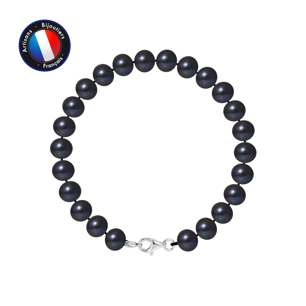 PERLINEA- Bracelet- Freshwater Cultured Pearls- Semi Round 7-8 mm Black Tahiti- Women's Jewelry- 925 Thousandths Silver