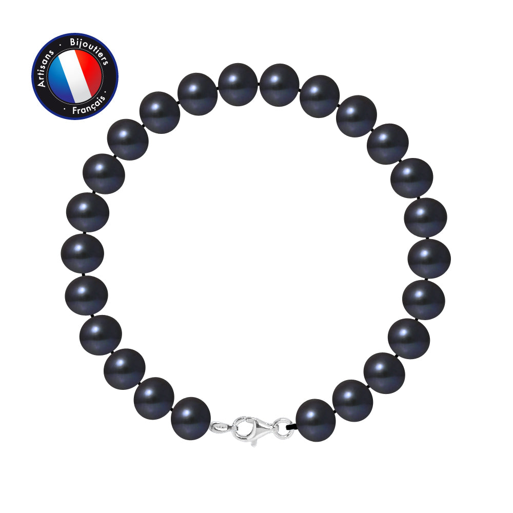 PERLINEA- Bracelet- Freshwater Cultured Pearls- Semi Round 8-9 mm Black Tahiti- Women's Jewelry- 925 Thousandths Silver