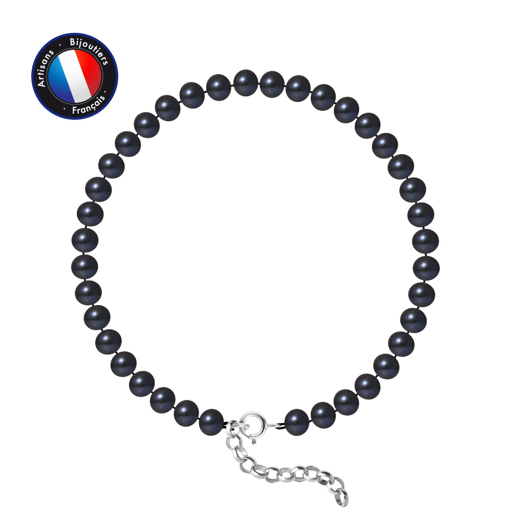 PERLINEA- Bracelet- Perles de Culture d'Eau Douce- Semi Ronde 5-6 mm Black Tahiti- Bijou Femme- Argent 925 Millièmes