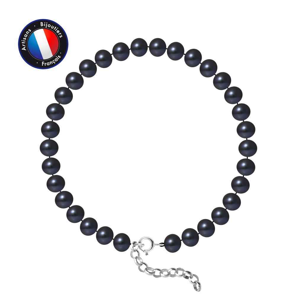 PERLINEA- Bracelet- Freshwater Cultured Pearls- Semi Round 6-7 mm Black Tahiti- Women's Jewelry- 925 Thousandths Silver