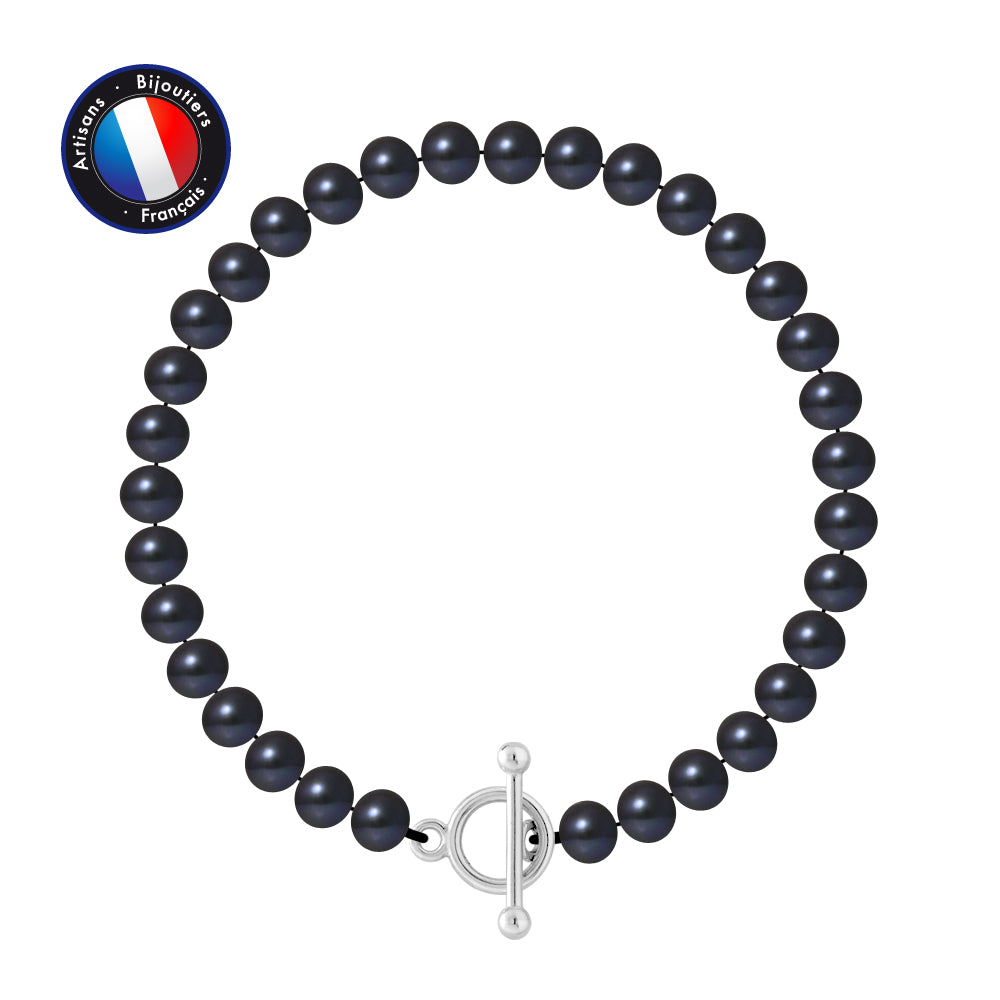 PERLINEA- Bracelet- Freshwater Cultured Pearls- Semi Round 6-7 mm Black Tahiti- Women's Jewelry- 925 Thousandths Silver