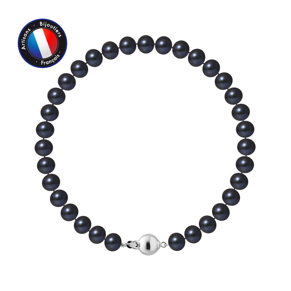 PERLINEA- Bracelet- Freshwater Cultured Pearls- Semi Round 6-7 mm Black Tahiti- Women's Jewelry- 925 Thousandths Silver