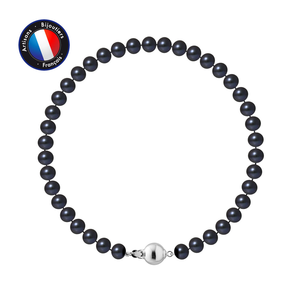 PERLINEA- Bracelet- Perles de Culture d'Eau Douce- Semi Ronde 5-6 mm Black Tahiti- Bijou Femme- Argent 925 Millièmes