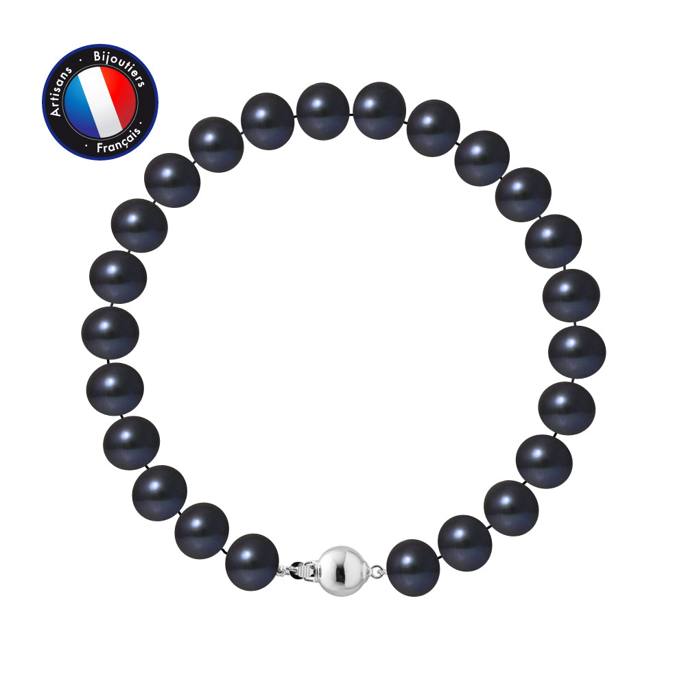 PERLINEA- Bracelet- Freshwater Cultured Pearls- Semi Round 8-9 mm Black Tahiti- Women's Jewelry- 925 Thousandths Silver