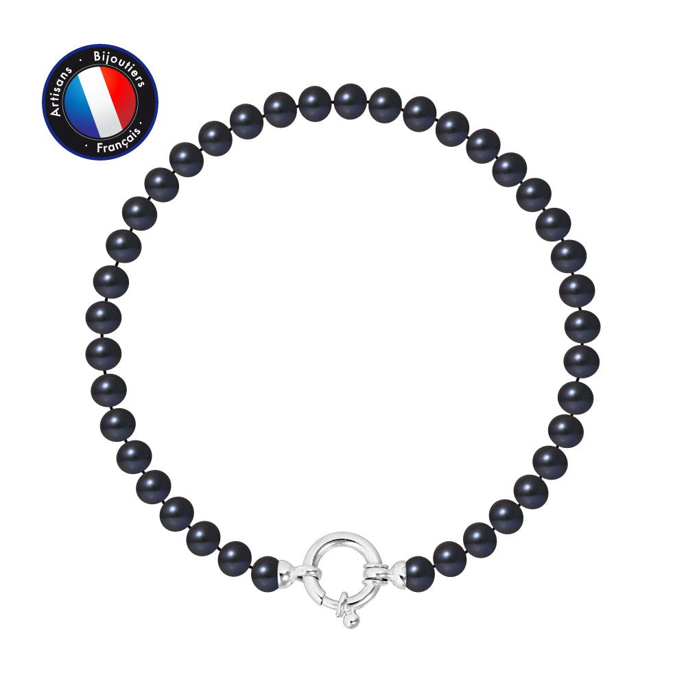 PERLINEA- Bracelet- Perles de Culture d'Eau Douce- Semi Ronde 5-6 mm Black Tahiti- Bijou Femme- Argent 925 Millièmes