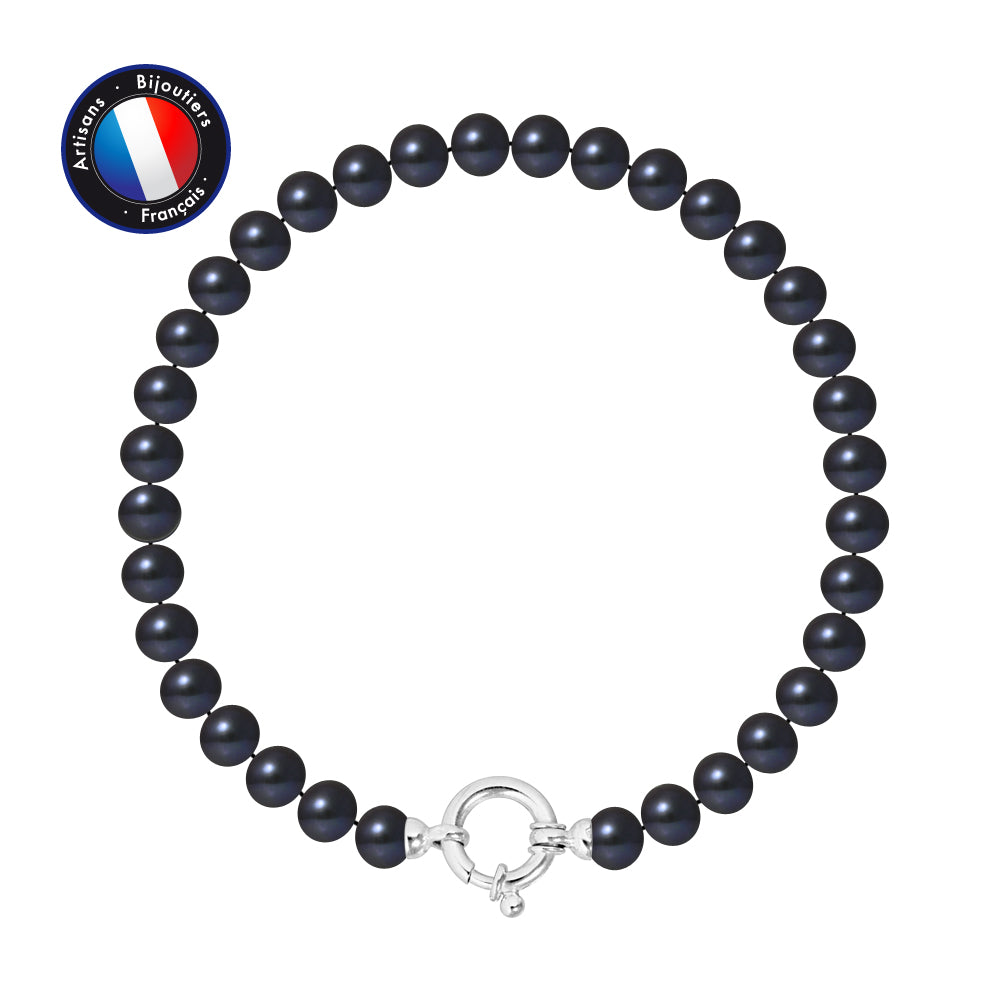 PERLINEA- Bracelet- Freshwater Cultured Pearls- Semi Round 6-7 mm Black Tahiti- Women's Jewelry- 925 Thousandths Silver