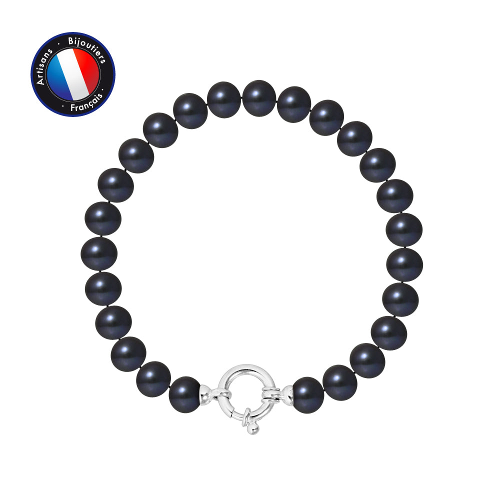 PERLINEA- Bracelet- Freshwater Cultured Pearls- Semi Round 7-8 mm Black Tahiti- Women's Jewelry- 925 Thousandths Silver