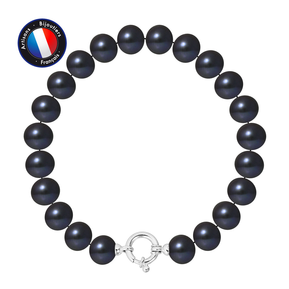 PERLINEA- Bracelet- Freshwater Cultured Pearls- Semi Round 9-10 mm Black Tahiti- Women's Jewelry- 925 Thousandths Silver