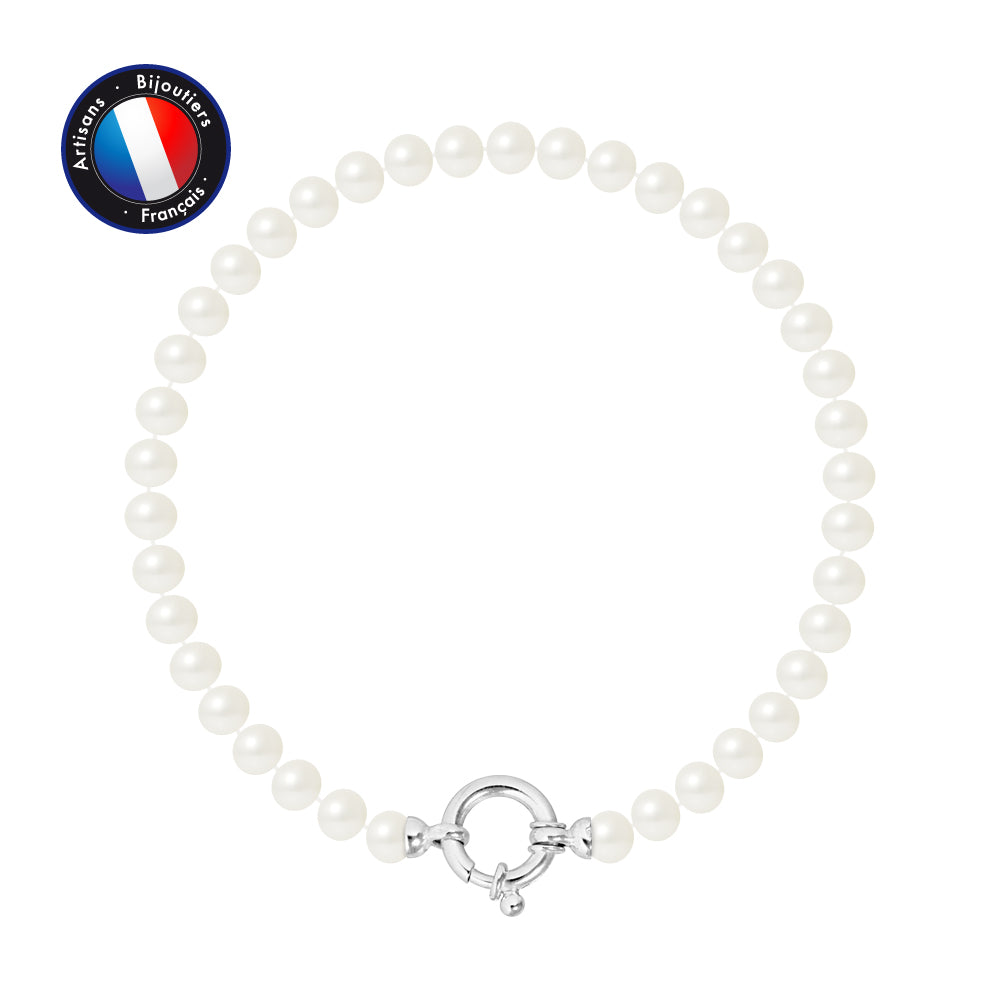 PERLINEA- Bracelet- Perles de Culture d'Eau Douce- Semi Ronde 5-6 mm Blanc- Bijou Femme- Argent 925 Millièmes