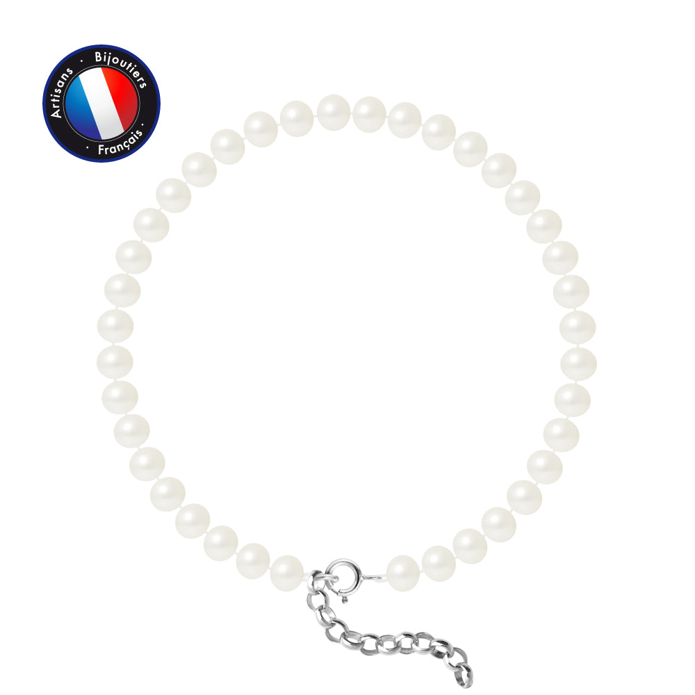 PERLINEA- Bracelet- Perles de Culture d'Eau Douce- Semi Ronde 5-6 mm Blanc- Bijou Femme- Argent 925 Millièmes