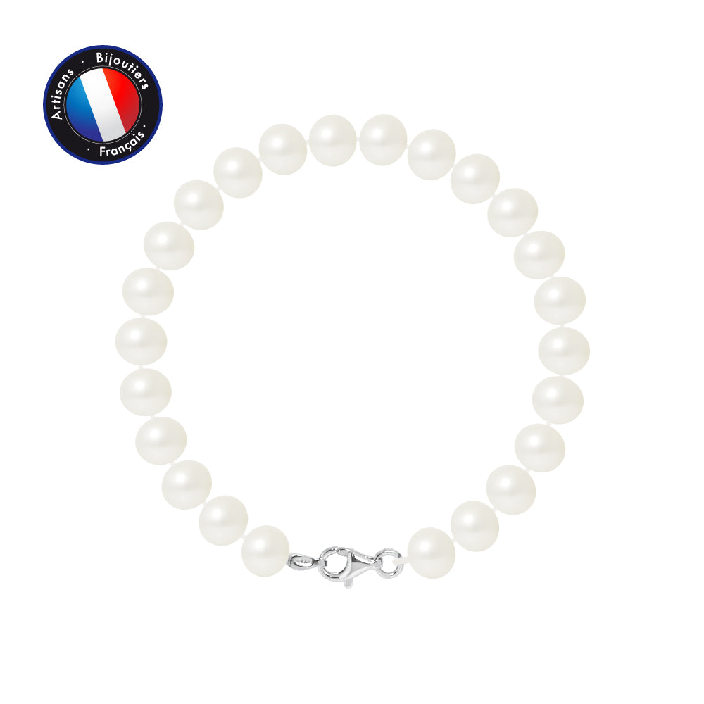 PERLINEA- Bracelet- Freshwater Cultured Pearls- Semi Round 7-8 mm Natural White- Women's Jewelry- 925 Thousandths Silver