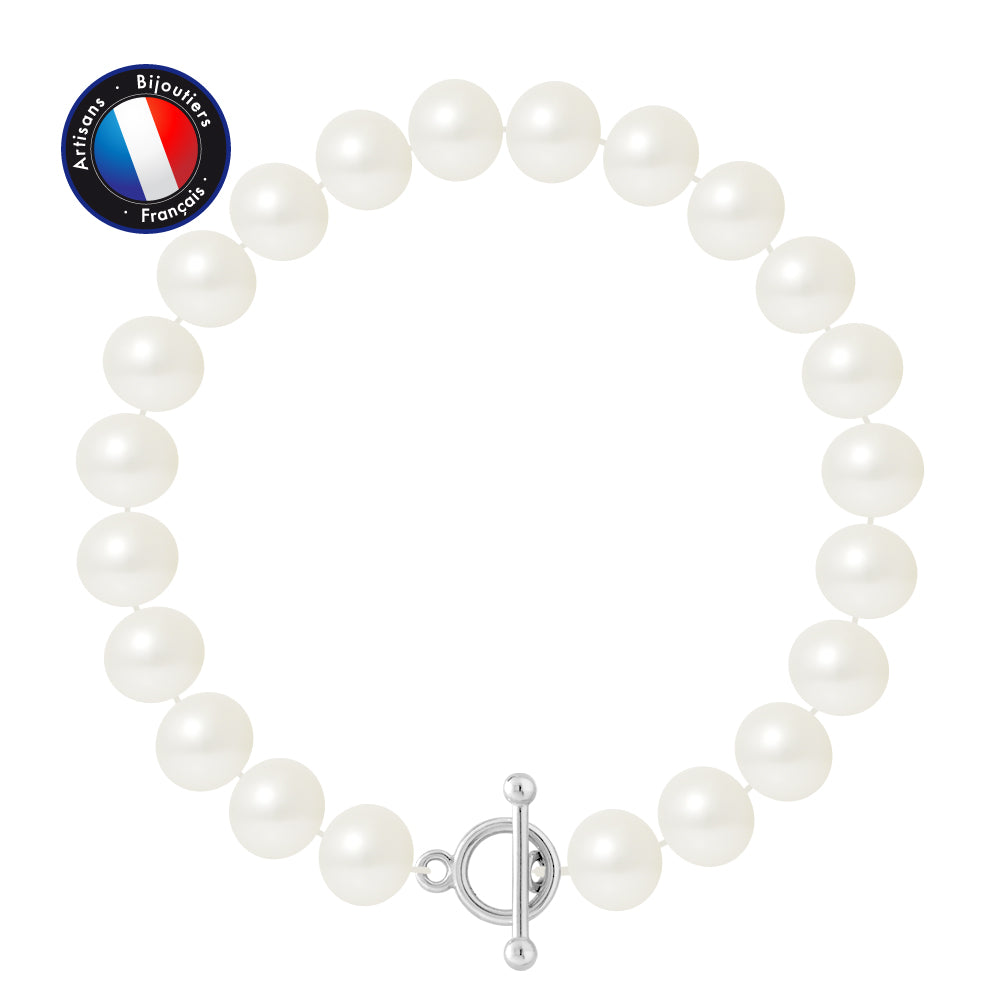 PERLINEA- Bracelet- Freshwater Cultured Pearls- Semi Round 9-10 mm White- Women's Jewelry- 925 Thousandths Silver